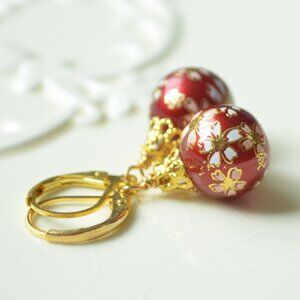 Christmas Ornament Earrings with Red Tensha Beads